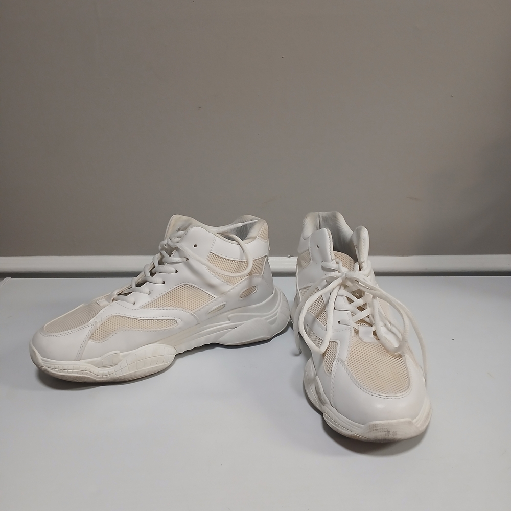 White & Cream Leather Feel Chunky Lace Up High Rise Sneakers 10